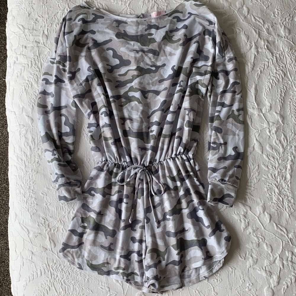 Camo Long Sleeve/Shorts Romper